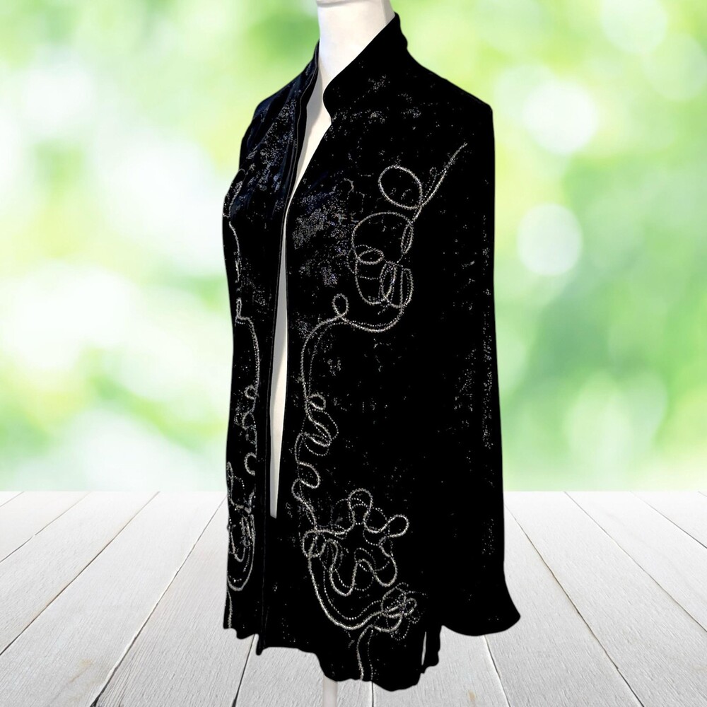 CHICOS Travel Knit Cardigan Jacket Embellished Black Silver Cocktail Size 0 (S)